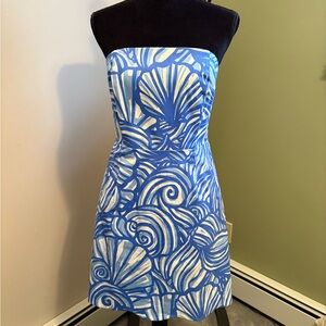 Vineyard Vines Strapless Dress in Blue and White
